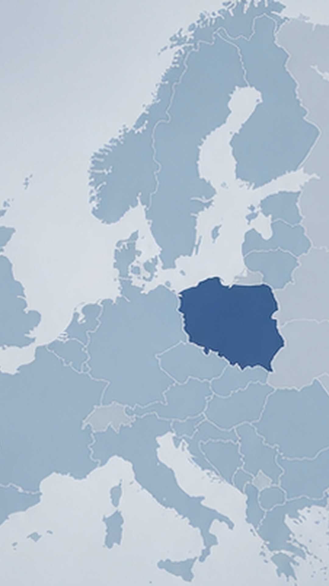 икономическа карта на Европа с визуално подчертан контур на Полша без текст